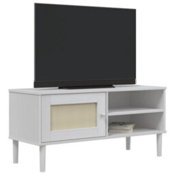 Walplus Tv Cabinet Senja Rattan Look White 106X40X49Cm Solid Wood Pine - thumbnail 3