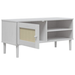 Walplus Tv Cabinet Senja Rattan Look White 106X40X49Cm Solid Wood Pine - thumbnail 6