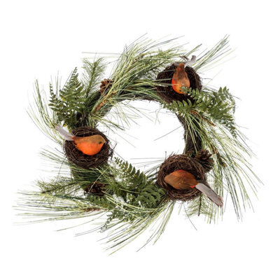Homescapes Artificial Christmas Wreath With Robins Nests, 16 Inch - image 1