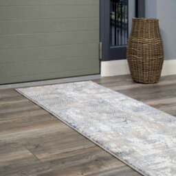 Loomed Blue Grey Distressed Abstract Metallic Geometric Living Runner Rug 70X240Cm