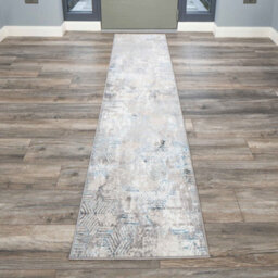 Loomed Blue Grey Distressed Abstract Metallic Geometric Living Runner Rug 70X240Cm - thumbnail 2