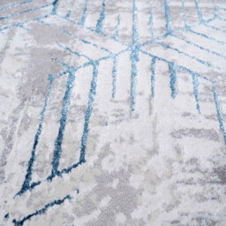 Loomed Blue Grey Distressed Abstract Metallic Geometric Living Runner Rug 70X240Cm - thumbnail 4