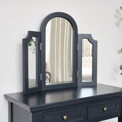 Melody Maison Navy Black Arched Triple Dressing Table Mirror - Daventry Navy Black Range - image 1