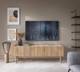 Arte Elegant Boho Tv Cabinet W1440mm H480mm D370mm - Oak Riviera & White Marble Finish For Modern Living Spaces - thumbnail 3