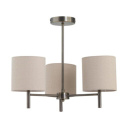 First Choice Lighting Brea - Antique Brass 3 Light Fitting With Natural Linen Shades
