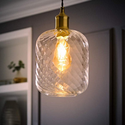 Valuelights Emery Clear Oval Swirl Glass Easy Fit Ceiling Lamp Shade With Bulb - image 1