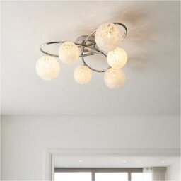 Loops Chrome Semi Flush Low Ceiling Light - White Confetti Multi Arm Glass - 6 X 3W Led G9 - thumbnail 4