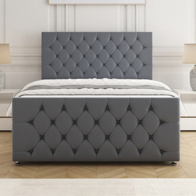 Bsspoke Maya Divan Bed Set Steel Plush Velvet With 24Inch Headboard & 20Inch Footboard & Mattress No Drawers In All Sizes - image 1