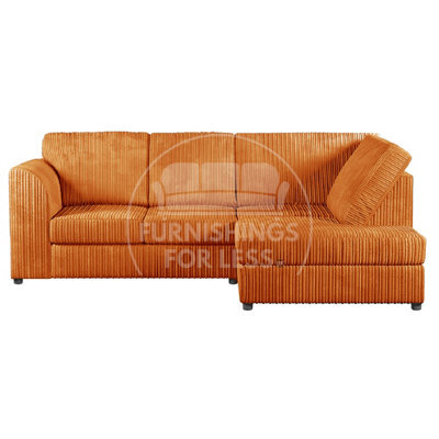 Furnishings For Less UK Luxor Orange Jumbo Cord 4 Seater Corner Sofa Right Hand Facing - Full Back