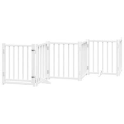 Walplus White Dog Gate With Door Foldable 9 Panels 450 Cm Poplar Wood - thumbnail 4