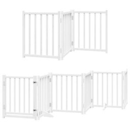 Walplus White Dog Gate With Door Foldable 9 Panels 450 Cm Poplar Wood - thumbnail 3