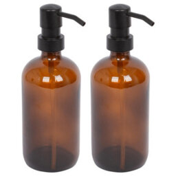 Harbour Housewares 500Ml Glass Soap Dispensers - 2X Amber Bathroom Kitchen Spa Refillable Hand Wash Or Lotion Bottle With Pump - thumbnail 1