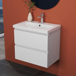 Sline 600mm Wall Mounted Bathroom Vanity Unit With Ceramic Basin,2 Soft Close Drawers For Storage,white,flat Packed - thumbnail 4