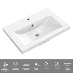 Sline 600mm Wall Mounted Bathroom Vanity Unit With Ceramic Basin,2 Soft Close Drawers For Storage,white,flat Packed - thumbnail 3