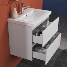 Sline 600mm Wall Mounted Bathroom Vanity Unit With Ceramic Basin,2 Soft Close Drawers For Storage,white,flat Packed - thumbnail 6