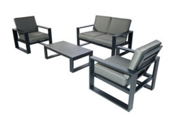 4 Pieces Aluminum Outdoor Patio Sectional Conversation Set With Coffee Table,thick Cushion - 2 Armchair + Loveseat - thumbnail 1