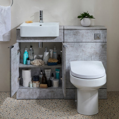 Homestylestore 1050mm Concrete Grey Bathroom Combination Vanity Toilet Wc Unit With Chrome Finger Pull Handle - image 1