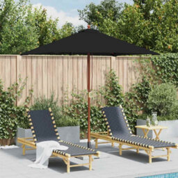 Walplus Garden Parasol With Wooden Pole Black 150X200 Cm