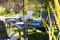 Primrose 6 Seater Garden Furniture Outdoor Set With Parasol Reclining Chairs Glass Table Stools In Black - thumbnail 5