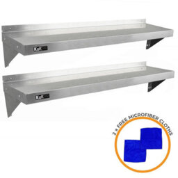 MonsterShop 2Xkukoo Commercial Stainless Steel Shelves Kitchen Wall Shelf Catering Corrosion Resistant & Free Microfiber Cloths 1400mmx300mm - thumbnail 2