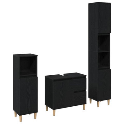 Berkfield Modern 3 Piece Bathroom Cabinet Set Black Oak Engineered Wood