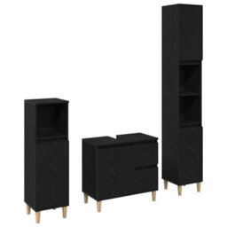 Berkfield Modern 3 Piece Bathroom Cabinet Set Black Oak Engineered Wood