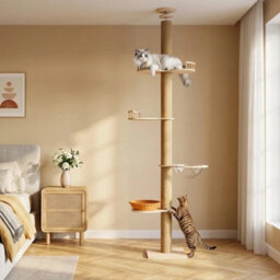 Style A To Ceiling Cat Tree 240-280Cm, Full Sisal Wrapped Scratching Post For Cats - thumbnail 4