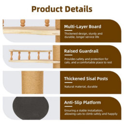 Style A To Ceiling Cat Tree 240-280Cm, Full Sisal Wrapped Scratching Post For Cats - thumbnail 5
