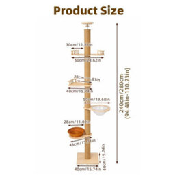 Style A To Ceiling Cat Tree 240-280Cm, Full Sisal Wrapped Scratching Post For Cats - thumbnail 2