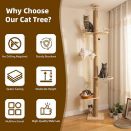 Style A To Ceiling Cat Tree 240-280Cm, Full Sisal Wrapped Scratching Post For Cats - thumbnail 3