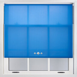 FURNISHED Trimmable Roller Blind With Triple Diamond Chrome Eyelet And Metal Fittings - Blue Daylight Shade (W)120Cm X (L)210Cm