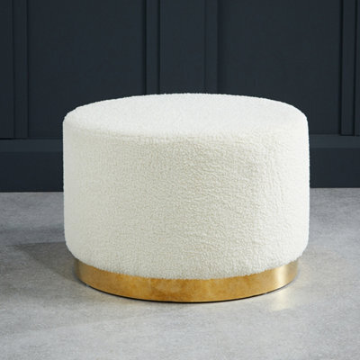LPD Lara Large Pouffe - White Bouclé Elegance With Chic Gold Frame W 60 X L 0 X H 40 Cm - image 1