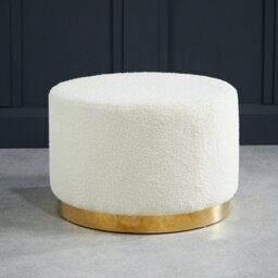 LPD Lara Large Pouffe - White Bouclé Elegance With Chic Gold Frame W 60 X L 0 X H 40 Cm