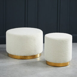 LPD Lara Large Pouffe - White Bouclé Elegance With Chic Gold Frame W 60 X L 0 X H 40 Cm - thumbnail 4