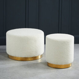 LPD Lara Large Pouffe - White Bouclé Elegance With Chic Gold Frame W 60 X L 0 X H 40 Cm - thumbnail 5