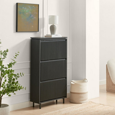 Furniturebox Uk Penrose Black Wood Shoe Storage Cabinet - image 1