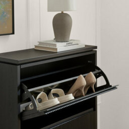 Furniturebox Uk Penrose Black Wood Shoe Storage Cabinet - thumbnail 4