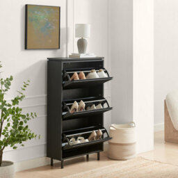 Furniturebox Uk Penrose Black Wood Shoe Storage Cabinet - thumbnail 3
