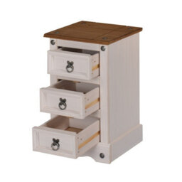 Mercers Furniture Corona White Narrow 3 Drawer Bedside Cabinet Table Solid Wood Pine Wooden With Mexican Styling - thumbnail 3
