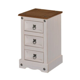 Mercers Furniture Corona White Narrow 3 Drawer Bedside Cabinet Table Solid Wood Pine Wooden With Mexican Styling - thumbnail 2