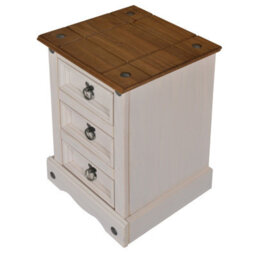 Mercers Furniture Corona White Narrow 3 Drawer Bedside Cabinet Table Solid Wood Pine Wooden With Mexican Styling - thumbnail 4