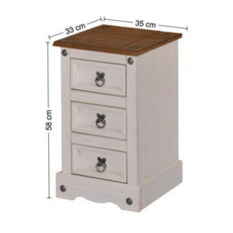 Mercers Furniture Corona White Narrow 3 Drawer Bedside Cabinet Table Solid Wood Pine Wooden With Mexican Styling - thumbnail 5