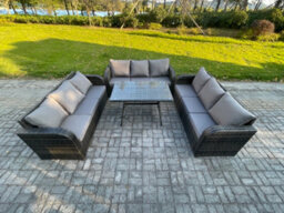 Fimous 9 Seater Wicker Rattan Garden Furniture Set With Dining Table Patio Outdoor Lounge Sofa Set - thumbnail 1