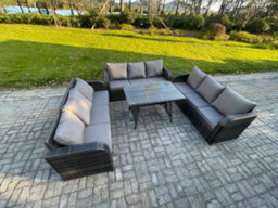 Fimous 9 Seater Wicker Rattan Garden Furniture Set With Dining Table Patio Outdoor Lounge Sofa Set - thumbnail 2