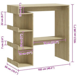 Walplus Bar Table With Storage Rack Sonoma Oak 100X50X101.5 Cm Engineered Wood - thumbnail 7
