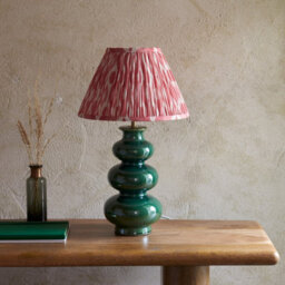 Luminosa Lighting Luminosa Monroe Gloss Green Glaze Table Lamp With Coral Pink Fabric Ikat Shade 30Cm B22 - thumbnail 3