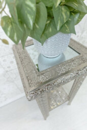 Downton Interiors Silver Embossed Metal Mirrored Glass Side Table With Shelf - thumbnail 3