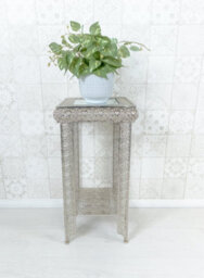 Downton Interiors Silver Embossed Metal Mirrored Glass Side Table With Shelf - thumbnail 2