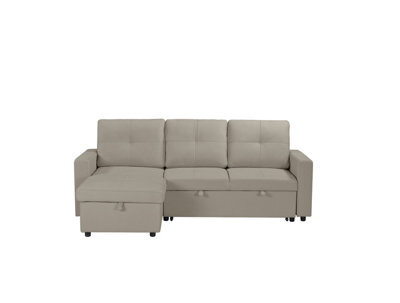 Eco Living Milano 3 Seater L Shape Pullout Sofa Bed With Deep Storage Compartment & Reversible Chaise - Beige - image 1