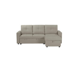 Eco Living Milano 3 Seater L Shape Pullout Sofa Bed With Deep Storage Compartment & Reversible Chaise - Beige - thumbnail 3